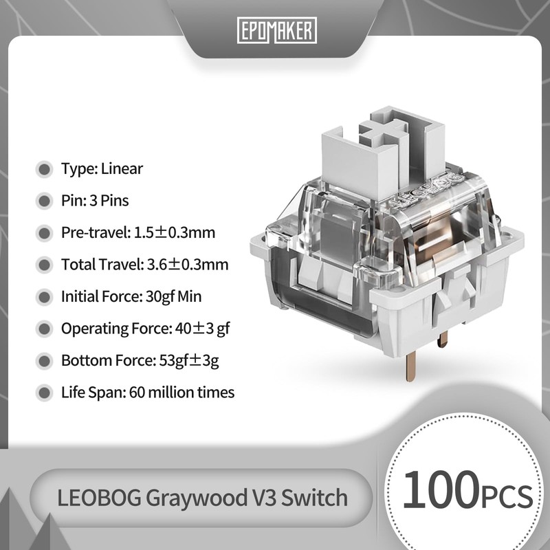EPOMAKER LEOBOG Graywood V3 Switch Set, Linear Cearmy Switch, 40gf,