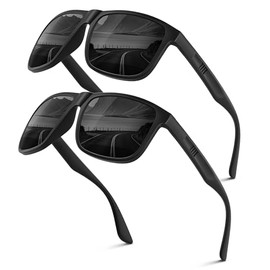 Wrimen Sunglasses Men's Polarised UV400 Blend Protection Fashion Retro Unisex Ultralight Sunglasses Classic Rectangular Outdoor Sports Glasses for Driving Travel Fishing, K-black-black