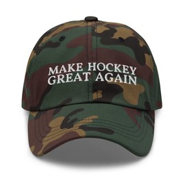 Make Hockey Great Again Dad Hat - Funny Hockey Embroidered Cap - Gift for Hockey Player, Coach, Lover, Fan Green Camo