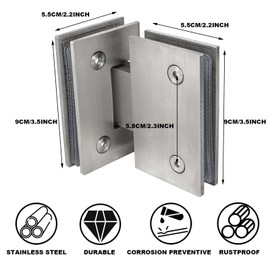Cokritsm 2Pack Silver Glass Shower Door Hinges 180 Degrees Door Hinges Replacement Parts with Mounting Hardware Stainless Steel Bathroom Gate Clamp for 8-12mm Glass