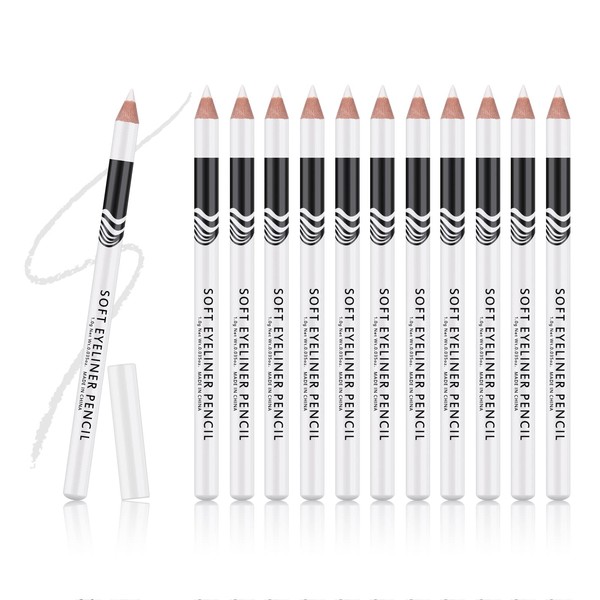 Ownest 12 Packs Professional Highlighter Eye Liner Pen, Soft Strokes Easy to Color Eyeshadow Pencil, Waterproof, Long lasting, White Eyeliner Pencil Makeup