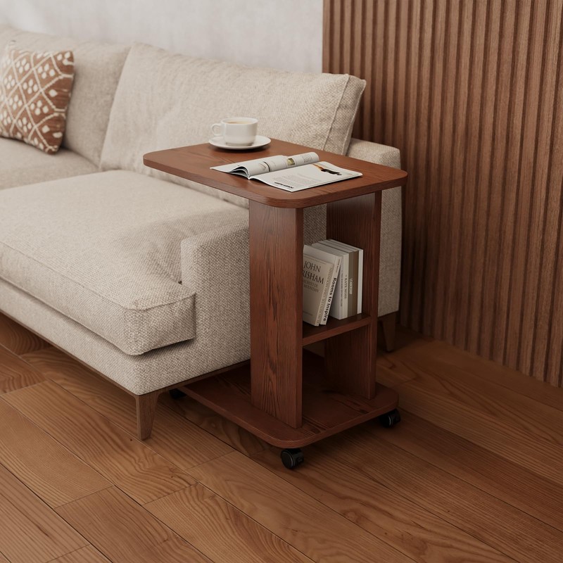 YQJJGL 3-Tier C-Shaped End Table with Storage and 2 Locking