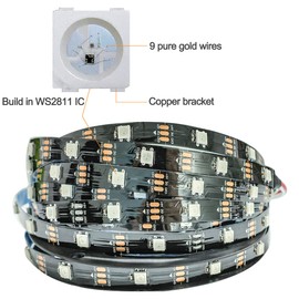 Tesfish WS2812B LED Strip IP65 Waterproof RGB Pixel Strip 5 m 5 V 5050 150 LEDs Black PCB Full Colour Individually Addressable Smart Light Strip for Advertising Decoration DIY Projects