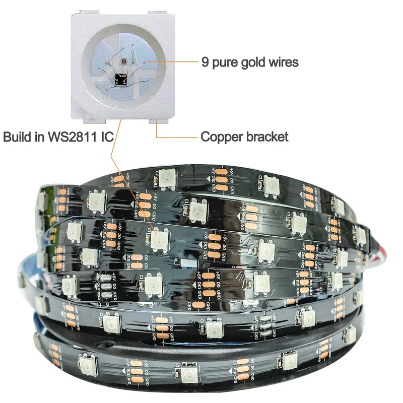 Tesfish WS2812B LED Strip IP65 Waterproof RGB Pixel Strip 5