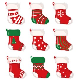 Whaline Christmas Mini Colorful Cut-Outs 45Pcs Assorted Xmas Stocking Cut-Outs 9 Designs Name Tag Reward Cards Holiday Classroom Decoration for Bulletin Border Office Party Favor Supplies