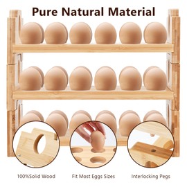 3-Tier Wooden Egg Holder - Egg Basket For Gathering Fresh Eggs, Layer Egg Tray Holder Countertop For 12 Eggs,Tier Egg Organizer For Farmhouse Kitchen Refrigerator Fits Duck, Turkey, Chicken Eggs