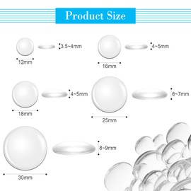 Honeydak 100 Pieces Transparent Glass Cabochon Dome Round Cabochon Tiles for Jewelry Making Craft Transparent Half Round Flat Back for DIY Earring Necklace Ring (12 Mm, 16 Mm, 18 Mm, 25 Mm, 30 Mm)