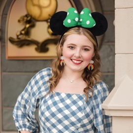 ODOCARE St. Patrick's Day Accessories, Handmade Mouse Ears Headband Outfit for Women and Girls, Polka Dot Bow Hat Irish Costume(Green-White Dots)