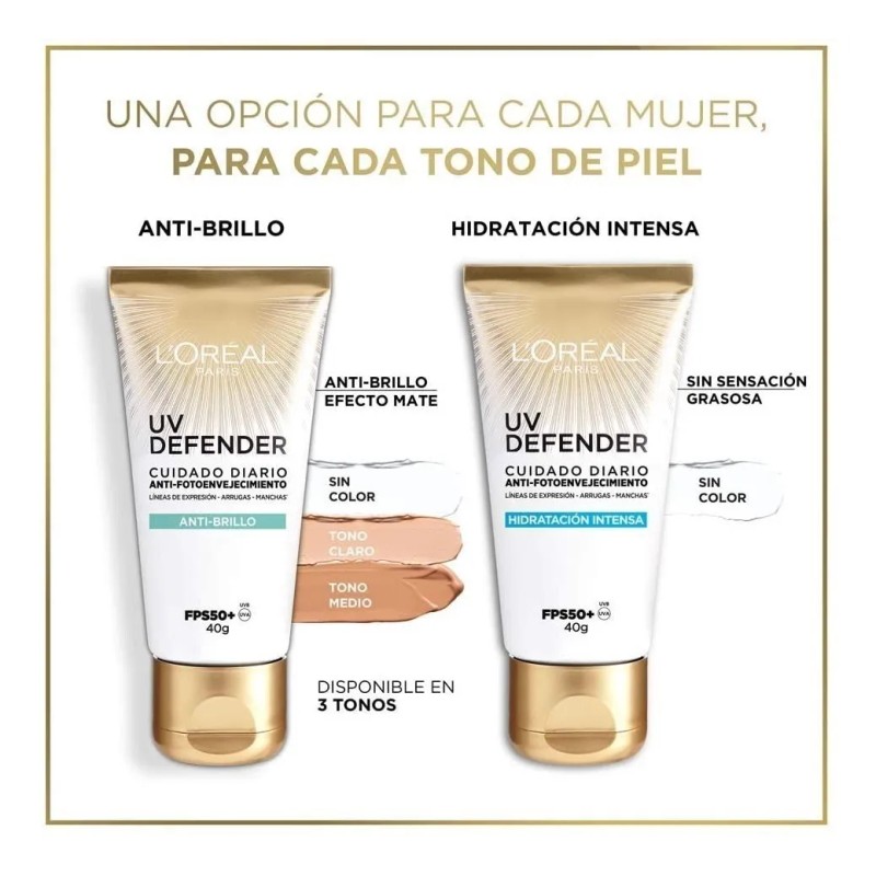 Crema Facial Loreal Protectora Fps50 Tono Claro Anti Brillo