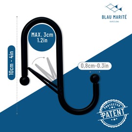 Blau Marité Royal Model 6 S-shaped Hooks with Fall Protection System. Help with the Organization of the House. (Black, Large 10 cm (Rods < 3 cm Diameter))