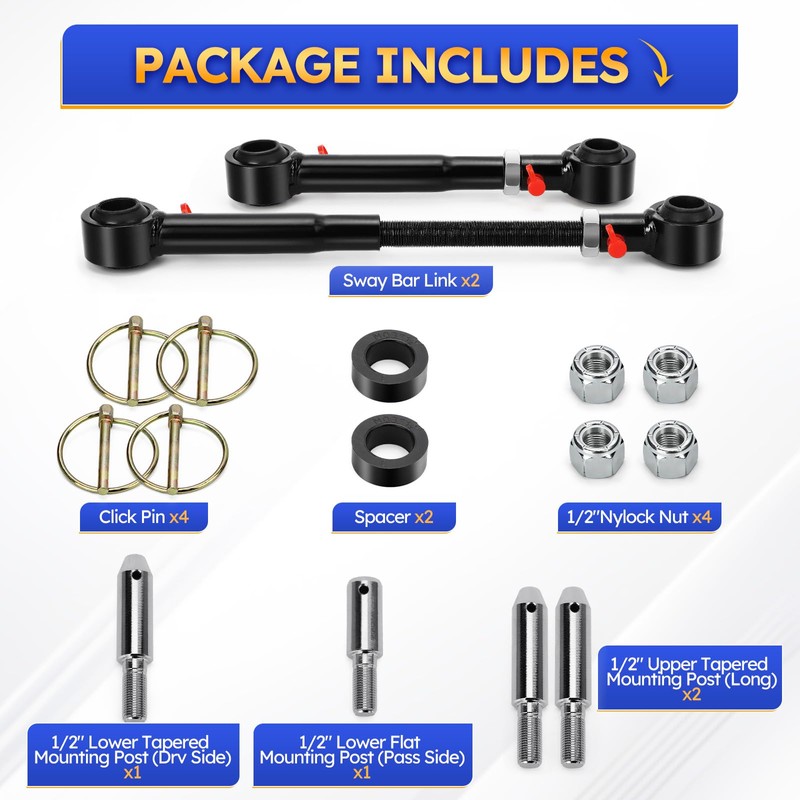 Front Swaybar Quicker Disconnect System with 2.5" - 6" Lift