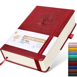 Lined Journal Notebook -365 Pages A5 Thick Journals for Writing Ruled Notebook, Hardcover Leather Journal for Women Men, Daily Notebook for Work, Note Taking, 100Gsm Lined Paper(5.7'' X 8.3'' Wine)