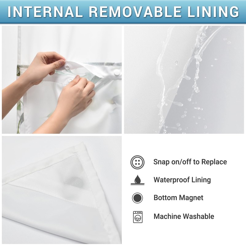 WITHLOC No Hook Shower Curtain with Snap in Liner -