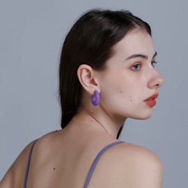 RUOFFETA Twisted Rope Round Hoop Earrings, Lightweight C Shape Candy Earrings for Women(Purple)