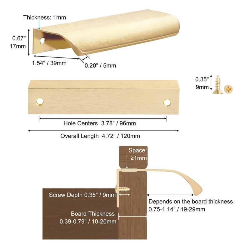 Malimali 10 Pack Dark Gold Edge Finger Pulls for Cabinets