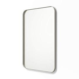 Better Bevel Wall Mirror | Bathroom Vanity Mirror | Nickel Metal Frame | 20" x 30" Rectangle