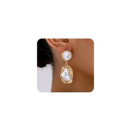 Chunky Gold Baroque Pearl Dangle Earrings for Women Vintage Pearl Statement Drop Earrings Statement Irregular Pearls Dangling Earring Jewelry Gifts(Gold)
