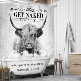 AMBZEK Highland Cow Shower Curtain 72Wx72L Inch Rustic Funny Bull Farmhouse Western Cattle Vintage Farm Animal Country Artwork Cloth Fabric Waterproof Polyester Bathroom Decor Set with 12 Pack Hooks