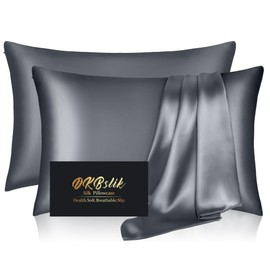 DKBslik Silk Pillowcase 2 Pack, Natural Mulberry Silk Pillow Cases, Anti Acne Silk Pillowcase for Hair and Skin, King Size Silk Satin Pillowcase Set of 2 with Zipper, Gifts for Sleeping Women, Space Grey