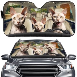 Generic Funny Sphynx Cat Driving Auto Sun Shade Car Windshield Window Cover,Cat Family Sun Visor UV Protector Sunshade for Car Truck Vehicle SUV Van,Animal Car Decor,Keep Your Vehicle Cool