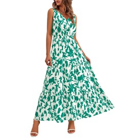 BTFBM Women Summer Dresses Casual Sleeveless Maxi Dresses Cute Floral Long Dress Wedding Guest Dress(Beige Green Flower,X-Large)