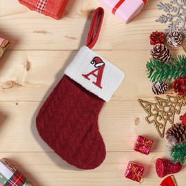 8 Inches Mini Pattern Embroidered Christmas Stocking Knitted Christmas Decorations Stocking Red,White, Knit Cute Christmas Stocking-Red-Comes with Sturdy Hanging Loop