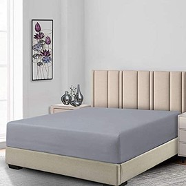 Fitted Sheets, 650TC with Pockets (7-10 Inches) Perfect for Low Profile Mattresses, Cotton Blend (Full, Solid Grey)