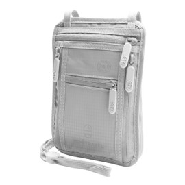 mo4travel RFID Blocking Passport Holder Neck Wallet – Hidden and Secure Travel Pouch for Men and Women light grey color
