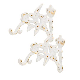 Sungmor Cast Iron Hanging Plant Brackets Decorative Plant Hanger, 2 Pack White Wall Mounted Flower Pot Hooks, Outdoor Bird Feeder Hanger, Vintage Garden Hooks for Wind Chimes, Lanterns, Birdhouse