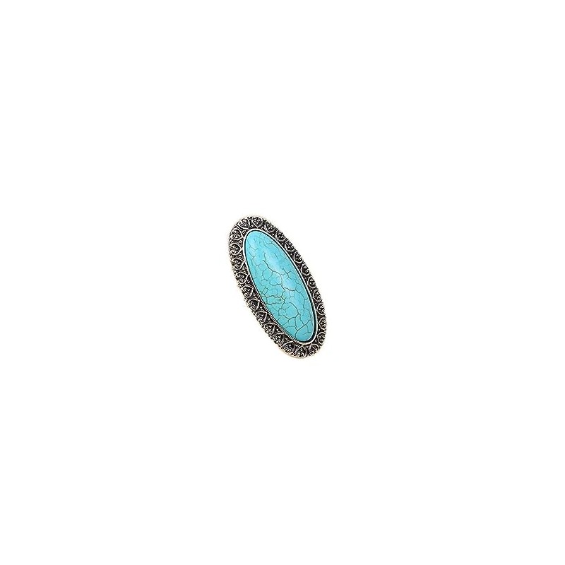 LRGKMCWTOB Vintage Diamond Court Crown Pattern Turquoise Ring Natural Bohemia