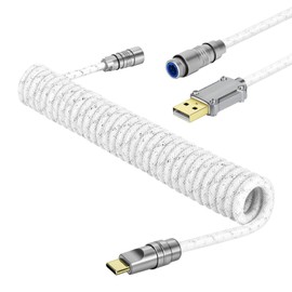 Yindiao MANBASNAKE C05 Custom Coiled Cable,Double-Sleeved Aviator Cable with CNC Copper,USB C to USB A Cable with Detachable Aviator Connector for Mechanical Gaming Keyboards/PC/Phone 5.2ft-White