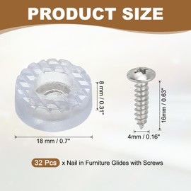 PATIKIL 18mm Screw-On Rubber Feet for Furniture, 32 Pcs Non Slip Furniture Pads Chair Glides Table Leg Protectors for Hardwood Floor Cutting Board Electronics, Clear