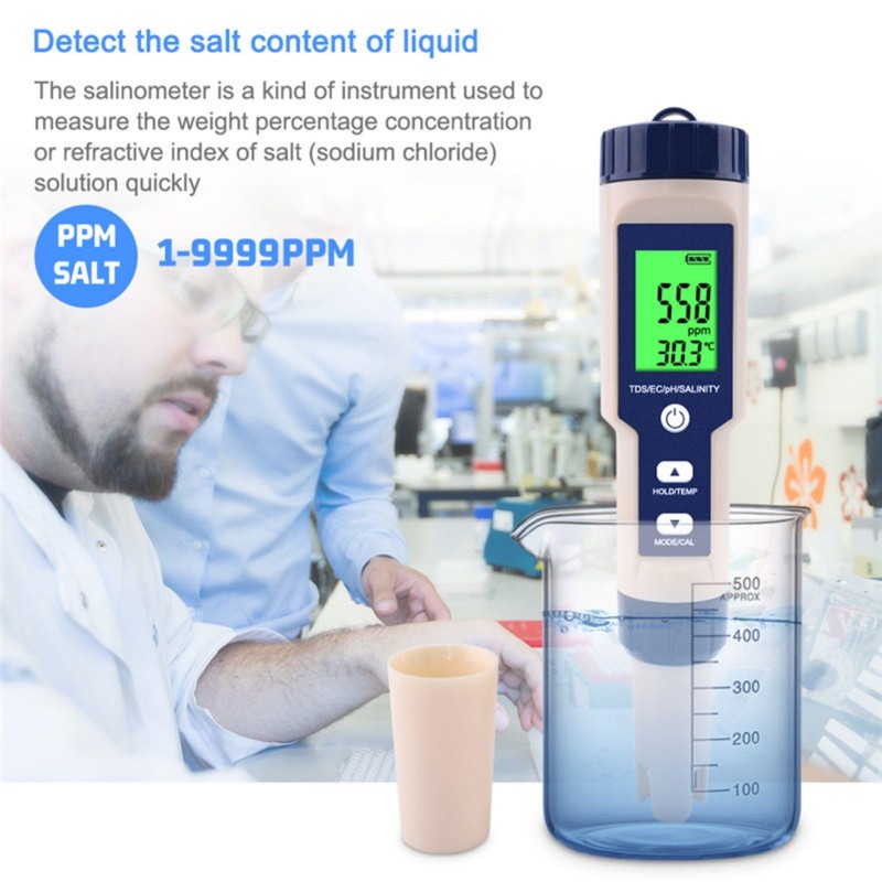 Holzsammlung pH Meter 5 in 1, Digital Water Quality Tester,