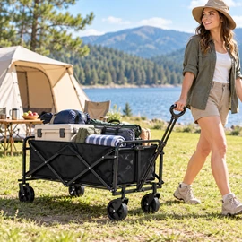 Heavy Duty Foldable Wagon Cart with All-Terrain Wheels – Collapsible Utility Trolley for Camping, Beach & Outdoor Activities