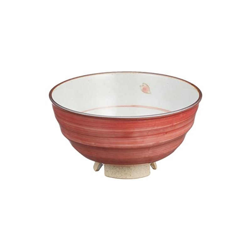 Rice Bowl: 有田焼 Vermillion Roll Inside Small Flower Three Function