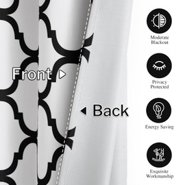Melodieux Moroccan Printed Room Darkening Blackout Grommet Curtains for Living Room Bedroom, 42 by 84 Inch, Off White/Black (2 Panels)
