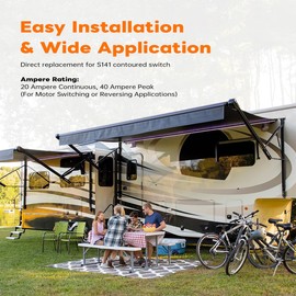 S141 Slide in/Slide Out Contoured Switch with Bezel, Black Electric Switch with 20 Amp Continuous/40 Amp Peak for RV, Camper