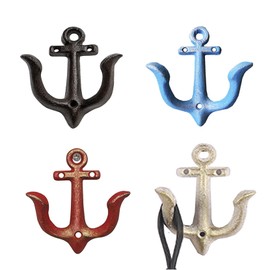 lemonadeus Cast Iron Nautical Anchor Wall Hooks Coat Hooks Rack,Coastal Decorative Wall Mounted Antique Chic Metal Keys Towel Coat Hooks Hanger (4 PCS)