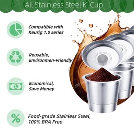 JavaNest 6 Pack Reusable K Cups for Keurig 1.0, Stainless Steel Reusable Coffee Pods for Keurig, Keurig Reusable Pods, Refillable Coffee Filter, Eco-Friendly, BPA-Free (6 * new for Keurig 1.0)
