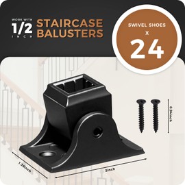 24P Wrought Iron Baluster Shoes Swivel Shoes Come with Screws Work with 1/2 Inch Square Balusters Adjustable Angles Staircase Application Metal Staircase Balusters Satin Black, GRMIKBU GB07