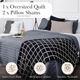 Southshore Fine Living, Inc. Full/Queen Quilt Bedding Set with 2 Quilted Pillow Shams, Circle Stitched Full Size Bedspread, Lightweight Blue Quilt Coverlet Queen Size, Steel Blue