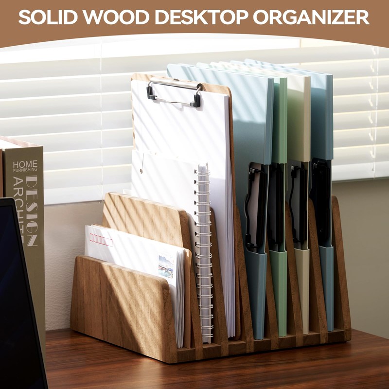 KIRIGEN Wood File Mail Organizer 7 Slots File Paper Holder