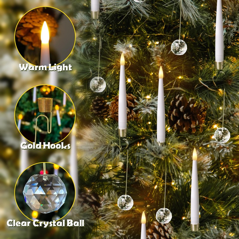 Mavandes LED Taper Candles with Clear Crystal Ball Hooks, Remote