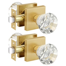 EHOMEWARE Hall/Closet Passage Door Knobs, 2 Pack Brass Crystal Handles, Universal Non Lock Interior Decorative Handles