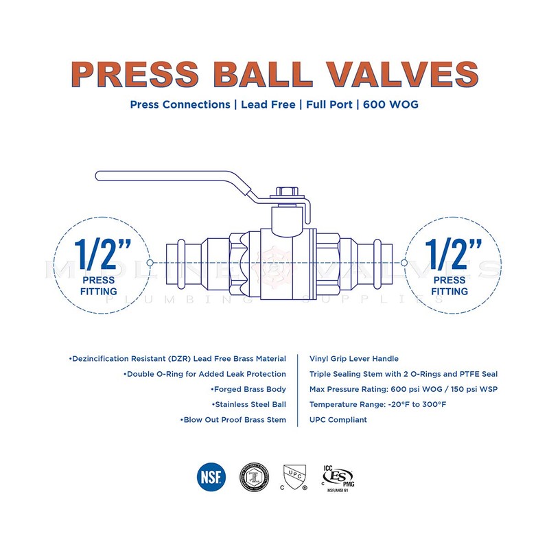 Everflow Supplies 310R012-NL 1/2" No Lead Full Port Ball Valve