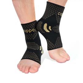 Copper Ankle Compression Sleeves 1 Pair, Lightweight Breathable Ankle Support Brace for Sports, Running, Tennis, Hiking & Outdoor Activities