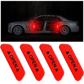 4 PCS Car Door Open Warning Reflective Stickers, Night Visibility Auto Safety Prompt Decals, Anti-Collision Protective Strip, Car Accessories Universal for Car, Truck, SUV, Van(Red)