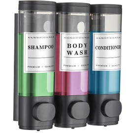 Shampoo and Conditioner Dispenser,Shower Dispenser 3 Chamber No Drill Wall-Mounted Shampoo Dispenser for Shower Wall Mounted Shower Soap Dispenser for Bathroom Hotel Large Capacity,Matte Black