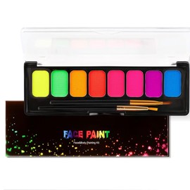 8 Colors Neon face paint – UV glow in the dark face paint palette – quick-dry and easy to remove – vibrant body and eyeliner colours for parties and festivals