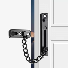 Safety Chain Door Lock Heavy Duty Latch Chain Door Lock with Spring Anti-Theft snap Lock, Stainless Steel Brushed Nickel (Black)